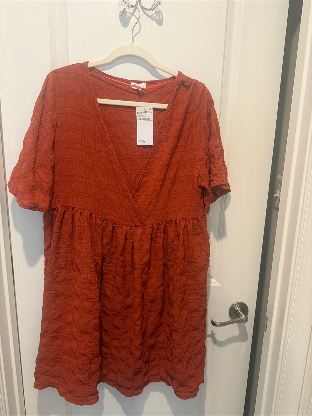 Rust Orange Textured V-Neck Women's Dress